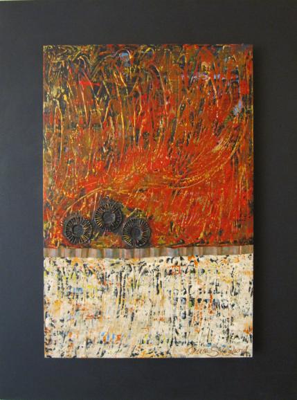 The Indian 18x24 acrylic mixed media steel on wood