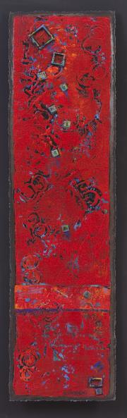 Red Hot Lover Soup acrylic mixed media on torch-cut steel